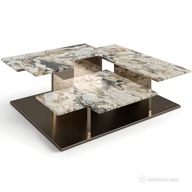 Modern Marble Coffee Table With Multi Tiered Structure And Metal Frame 3d model 