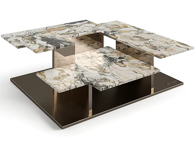 Modern Marble Coffee Table With Multi Tiered Structure And Metal Frame 3d model