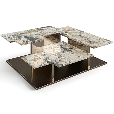 Modern Marble Coffee Table With Multi Tiered Structure And Metal Frame 3d model