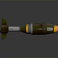 Rusty Green Military Missile With Orange Nose Cone And Metallic Fins