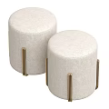 Modern Beige Upholstered Sofa Stools With Round Seats And Golden Metal Legs