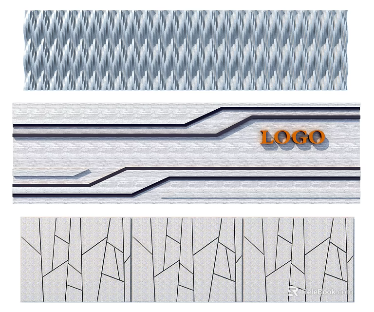 Modern Feature Wall Design With Textured Patterns Geometric Lines And Integrated Logo 3d model