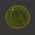 Fresh Green Watermelon With Round Shape And Smooth Rind On Dark Surface
