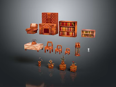 Industrial Style Living Room Living Room Forest Cabin Indoor Fireplace Coffee Table Sofa Animation Items Animation Equipment 3d model