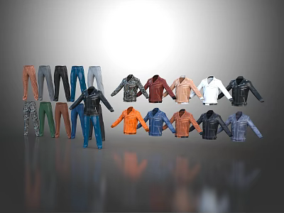 Diverse Clothing Collection with Jackets and Pants in Multiple Colors and Styles 3d model