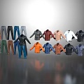 Diverse Clothing Collection with Jackets and Pants in Multiple Colors and Styles