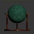 Green Sphere Decor With Golden Ring Stand And Wooden Marble Textured Base