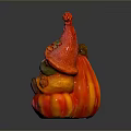 Gnome Figurine Sitting On Striped Orange Pumpkin With Red Orange Hat