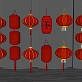 Vibrant Red Chinese Lanterns Against Dark Background With Various Styles And Intricate Patterns 3d model