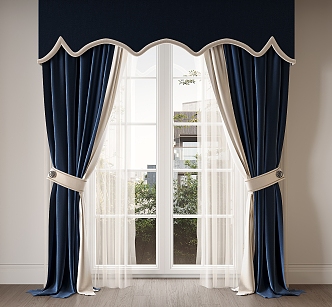 Modern Fabric Curtain Color-block Curtain Track Curtain 3d model