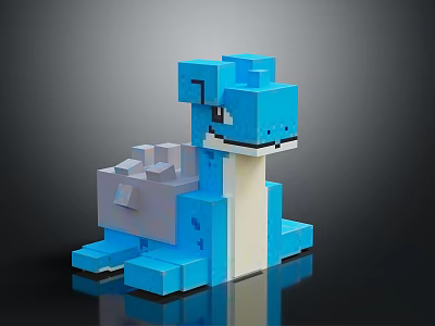 Blue Pixel Art Dinosaur Creature Model With Blocky Design And Smooth Details 3d model