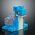 Blue Pixel Art Dinosaur Creature Model With Blocky Design And Smooth Details 3d model