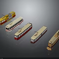 Various Colored Electric Tram Models With Different Style Designs Collection