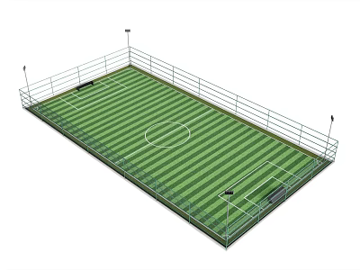 Professional Football Field With Green Striped Turf Boundary Lines And Surrounding Fence 3d model