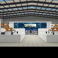 Aerial View Of Modern Building With Office Workstations Large Screen And Parked Vehicles