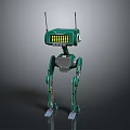 Green Humanoid Robot Featuring Two Antennas And Yellow Grid Display With Long Legs