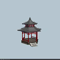 Technology Exhibition Hall Featuring Traditional Chinese Pavilion Model With Red Pillars And Gray Tiles