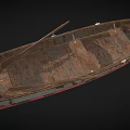 Vintage Weathered Wooden Boat With Aged Planks And Red Bottom Details