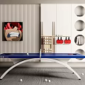 Blue Table Tennis Table With White Frame And Ping Pong Balls In Modern Indoor Setting