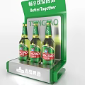 Tsingtao Beer Bottles And Beer Glasses On Green Display Shelf With Better Together