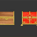 Brown and Red Wooden Treasure Chests With Golden Trim Locks Star Embellishment and Golden Feet