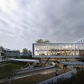 Modern Industrial Park Featuring Glass Curtain Walls Connected Buildings And Greenery