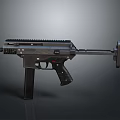 Black Tactical Submachine Gun with Rail System Grip Folding Stock and Modern Design