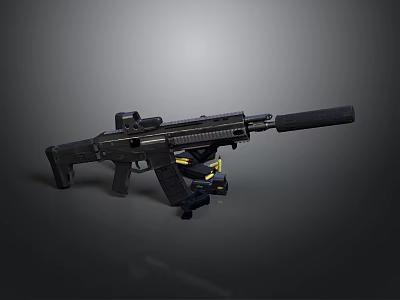 Modern Tactical Rifle With Scope Magazine Ergonomic Grip And Black Finish 3d model