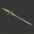 Classic Decorative Sword Featuring Golden Hilt White Striped Handle and Carved Patterns on Silver Blade