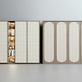 Modern Light Colored Wardrobe Interior With Sliding Arched Grid Doors And Wooden Frames