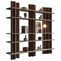 Modern Wooden Bookcase With Shelves Holding Books Vases Bowls And Sculptures