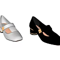 Black and White Mary Jane Shoes with Buckle Straps and Block Heels