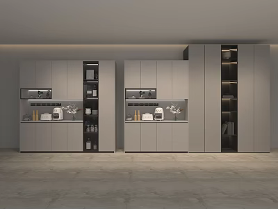 Modern Kitchen Cabinets With Glass Doors And Sleek Gray Storage Design 3d model