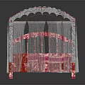 Ornate Red And Silver Double Bed With Canopy Curtains And Decorative Patterns