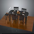 Modern Dining Furniture With Oval Table Four Dark Chairs Small Stool Wooden Floor And Tableware