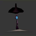 Mystical Witch Hat Decorative Sculpture With Purple Spiral Vines Blue Glowing Orb And Patterned Base