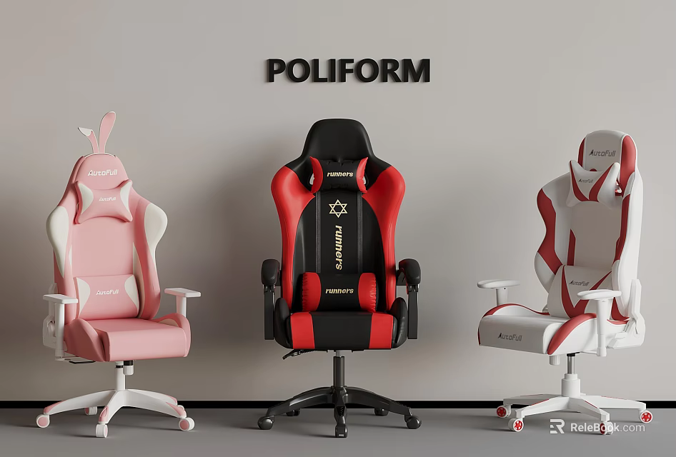 POLIFORM Stylish Gaming Chairs With Pink Black Red White Designs And Ergonomic Features 3d model 