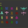 Red Insect Silhouettes Collection Featuring Various Types With Reflections On Dark Background