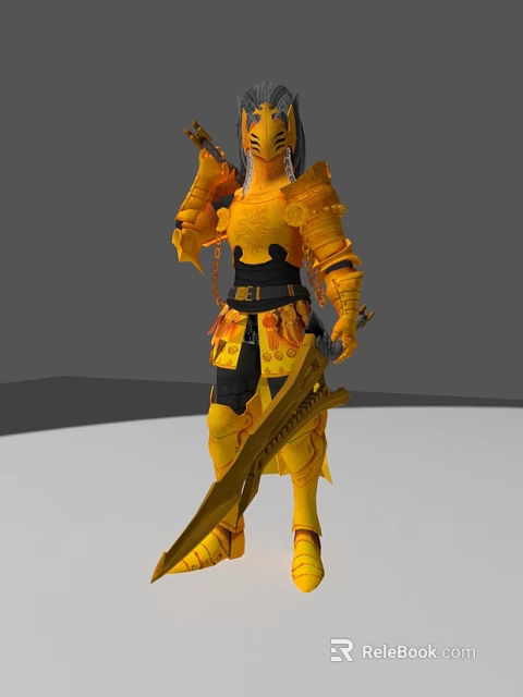 Game Movie Character In Golden Armor With Intricate Details And Long Sword 3d model 