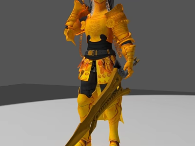 Game Movie Character In Golden Armor With Intricate Details And Long Sword 3d model