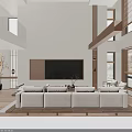 Modern Duplex Living Room Interior With Spacious Layout Large Windows And Sofa