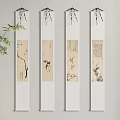 Traditional Chinese Scroll Paintings with Bamboo Branches Birds and Calligraphy Art