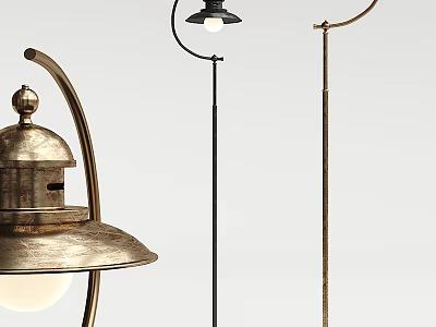 Elegant Curved Brass Floor Lamp With Arched Stand And Globe Light Shade 3d model