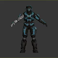 Sci Fi Mech Warrior With Blue Black Armor Full Body 3D Model Standing Pose 3d model