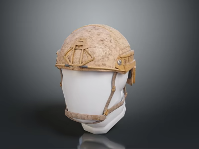 Sand Colored Military Helmet With Worn Texture And Chin Strap Design 3d model