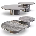 Round Modern Dining Tables In Various Sizes With Gray Marble Texture And Silver Metal Base 3d model