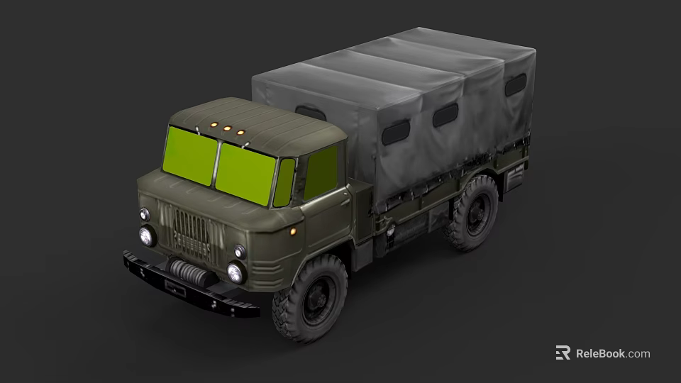 Military Green Utility Vehicle With Canvas Cargo Bed And Off Road Tires 3d model 