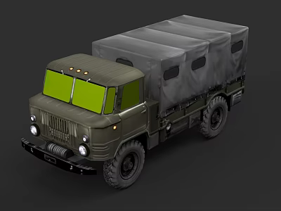 Military Green Utility Vehicle With Canvas Cargo Bed And Off Road Tires 3d model