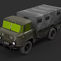 Military Green Utility Vehicle With Canvas Cargo Bed And Off Road Tires