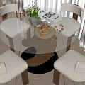 Modern Dining Table Set With Round Glass Top Beige Chairs And Spiral Base 3d model